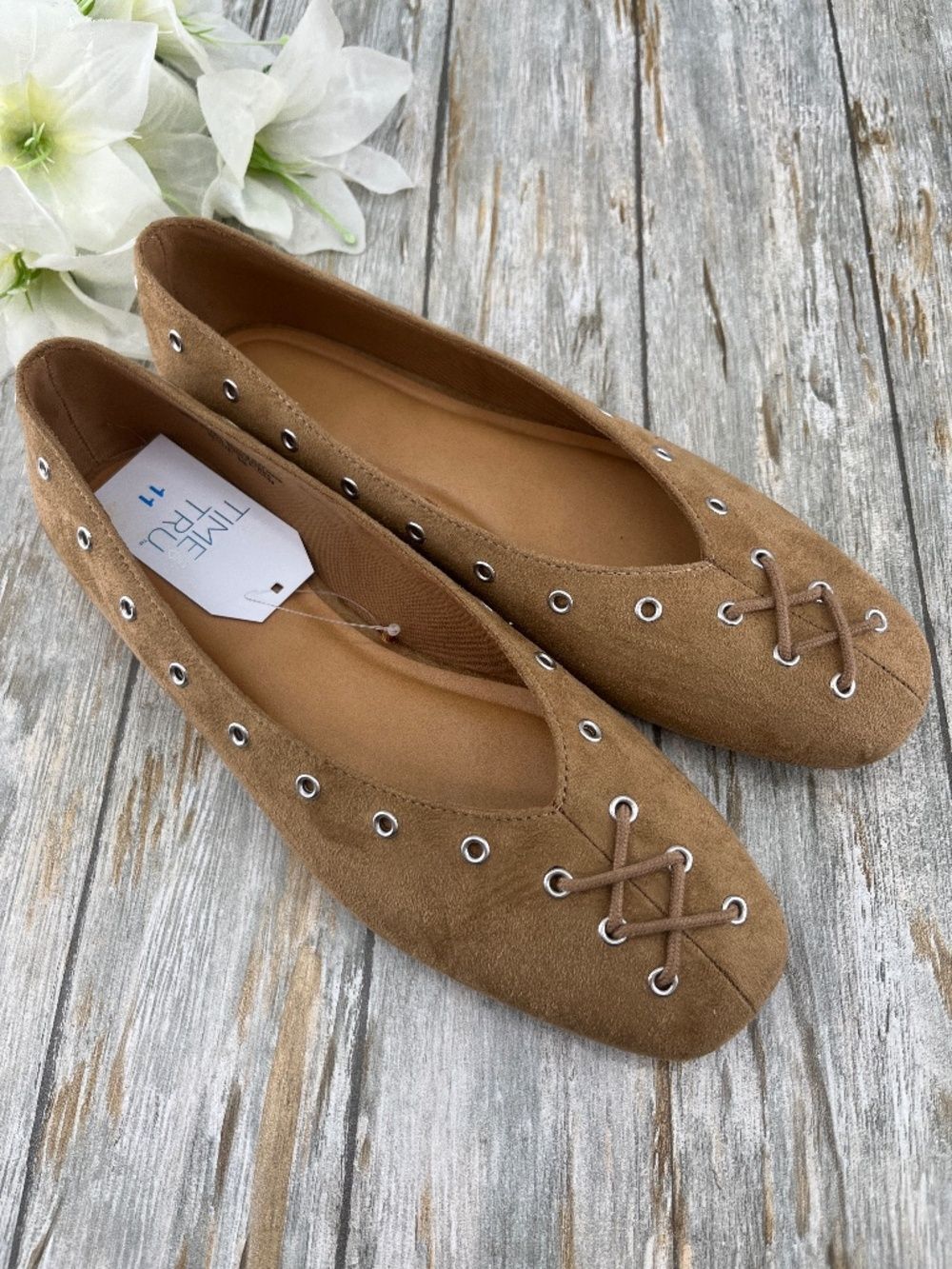 Women’s Faux Suede Corset Ballet Flats Shoes Size 11
